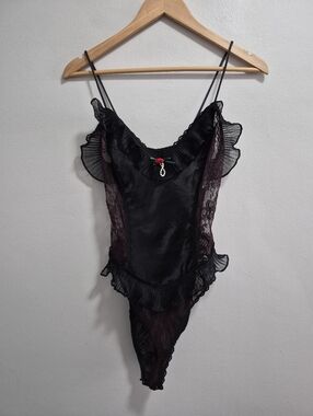 Nan Flower Vintage 80s Lace Ruffle Teddy Bodysuit Size Large